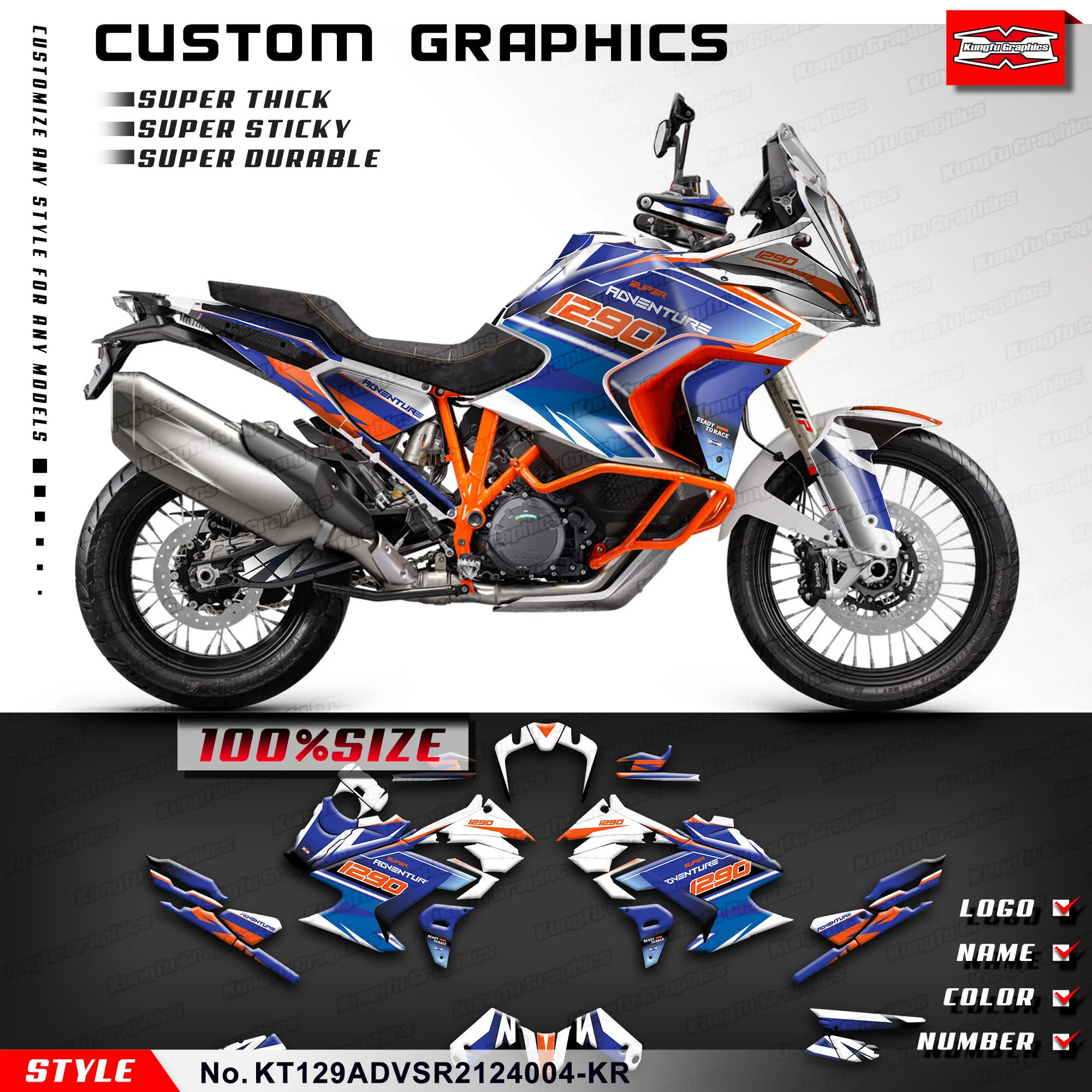 

Наклейки на заказ KUNGFU GRAPHICS в сборе для KTM 1290 Super Adventure S/Super ADV R 21 22 23 24, KT129ADVSR2124004-KR