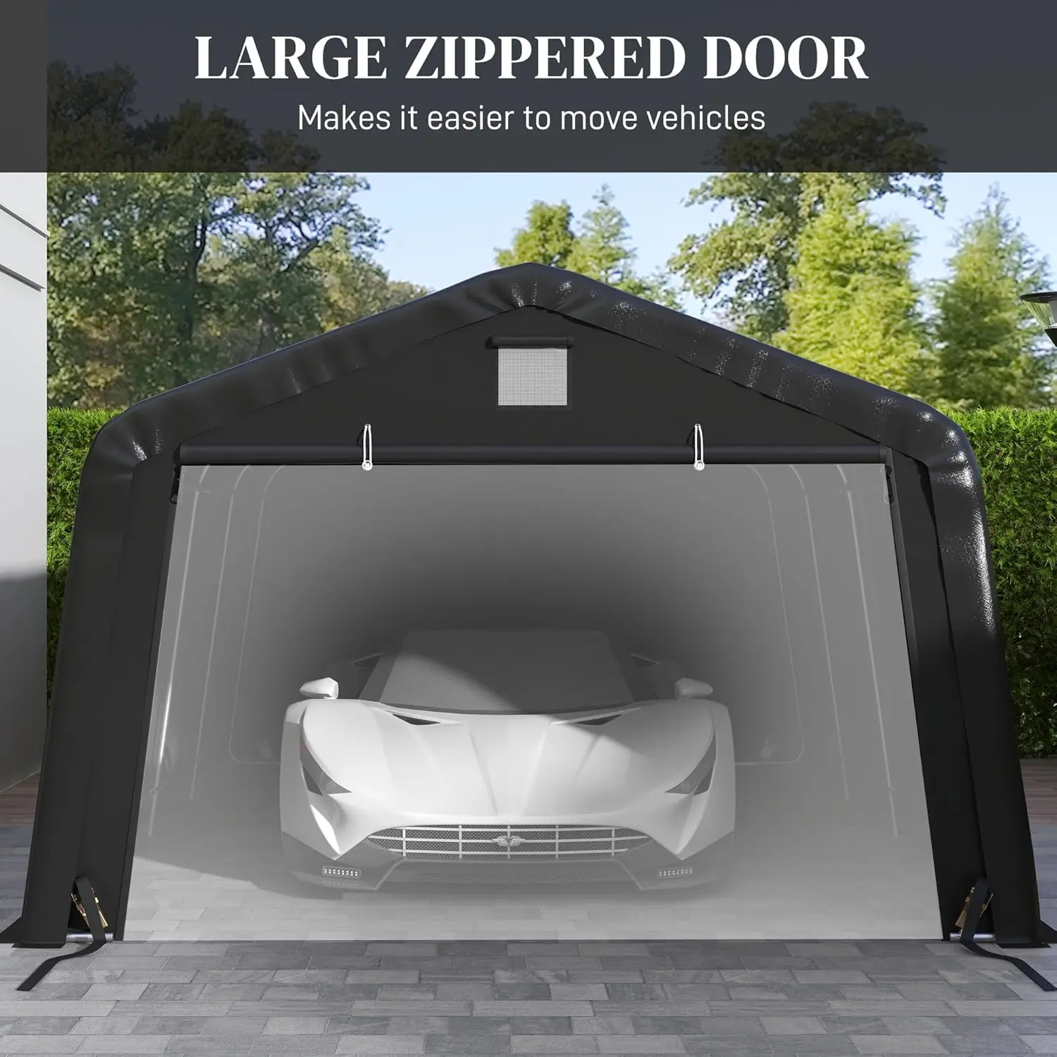 Outsunny 12' X 20' Heavy Duty Carport, Portable Garage Canopy Tent With 2 Ventilation Windows And Large Door, For Car, Truck,