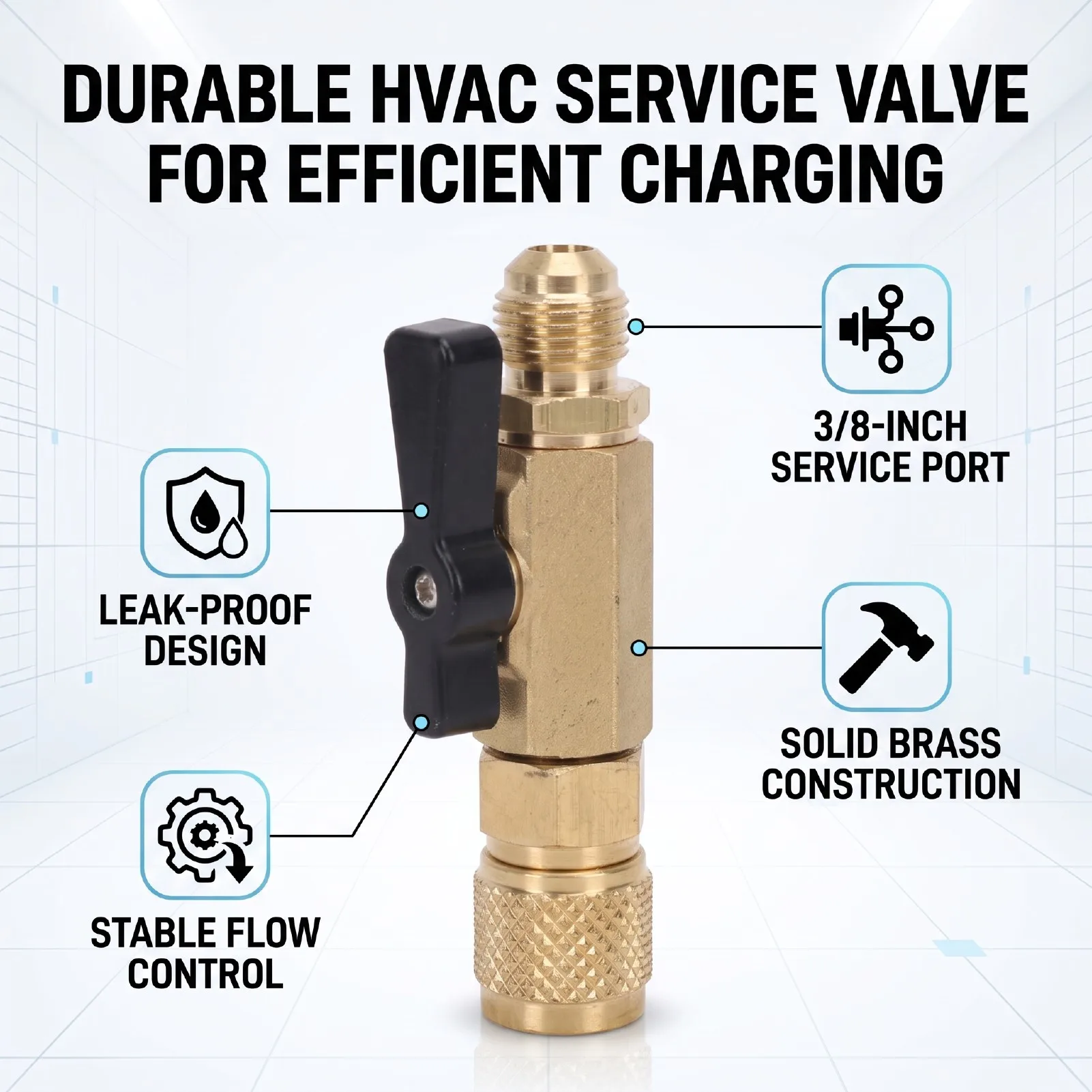 HVAC Maintenance Ball Valve 3/8 Inch Port Straight Brass Refrigeration Repair Valve for Refrigerant Charging