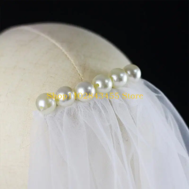 49MC Luxurious White Short Veil with Adjustable Headband Wedding Headpiece for Bachelorette Bridal Shower Gift