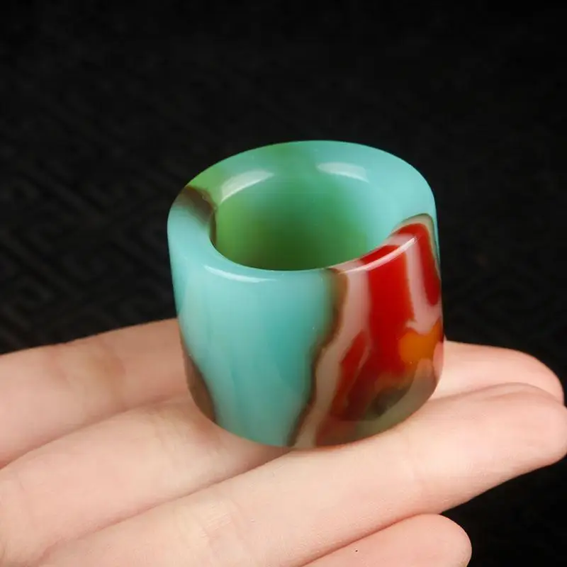 Men\'s Golden Jade Ring Xinjiang Caiyu Gobi Banzhi Popular Jewelry for Fashionable Accessories