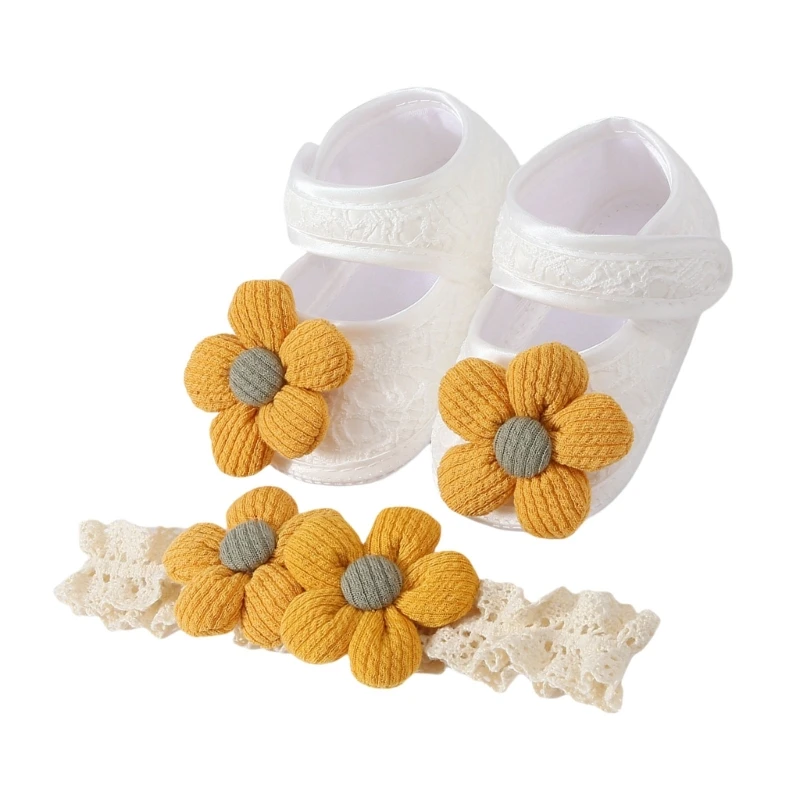 1 Set Lauflernschuhe für Babys mit Kopfbedeckung, bezauberndes Stirnband mit Blumendesign und bequeme Schuhe für Babys