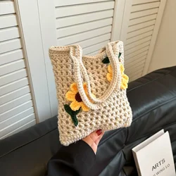 [Finished Product] Wool Woven Bag Handmade  New Trend Handbag Shoulder Bag Cute Flower Knitted Bag