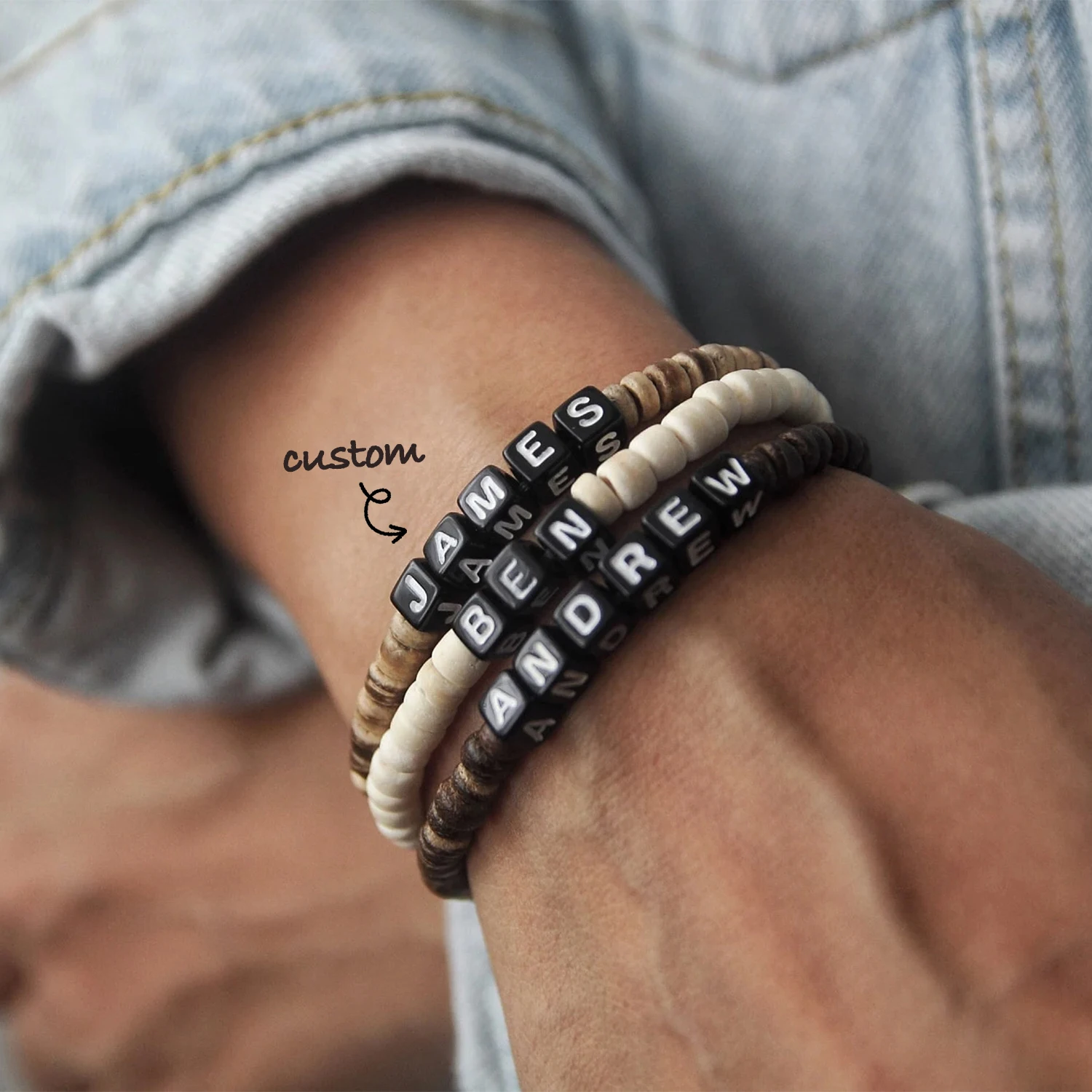 Personalized Coconut Shell Bracelet for Man/Dad/Boyfriend,Beaded NAME Bracelet,Name Bracelet,Father Day Gift,Gift for Him,1pc