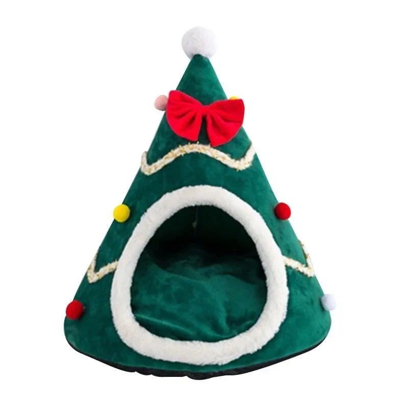 Winter Plush and Thickened Surround Style Warmth Semi Enclosed Deep Sleep Sense of Security Christmas Tree Pet Cat Nest