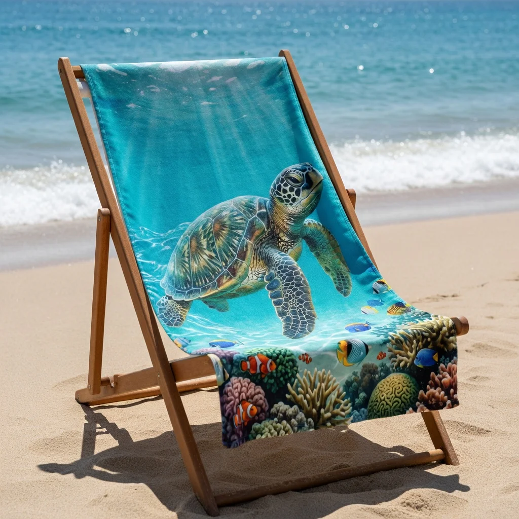 Underwater Sea Turtle Quick Dry Beach Towel for Swimmers Bath Pool Travel Blanket Coral Reef Colorful Fish Print Soft Bath Towel