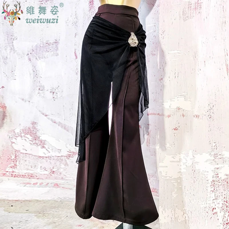 Latin Dance Flared Pants Women Performance National Standard Waltz Trousers Ladies Black Modern Ballroom Dancewear Costumes