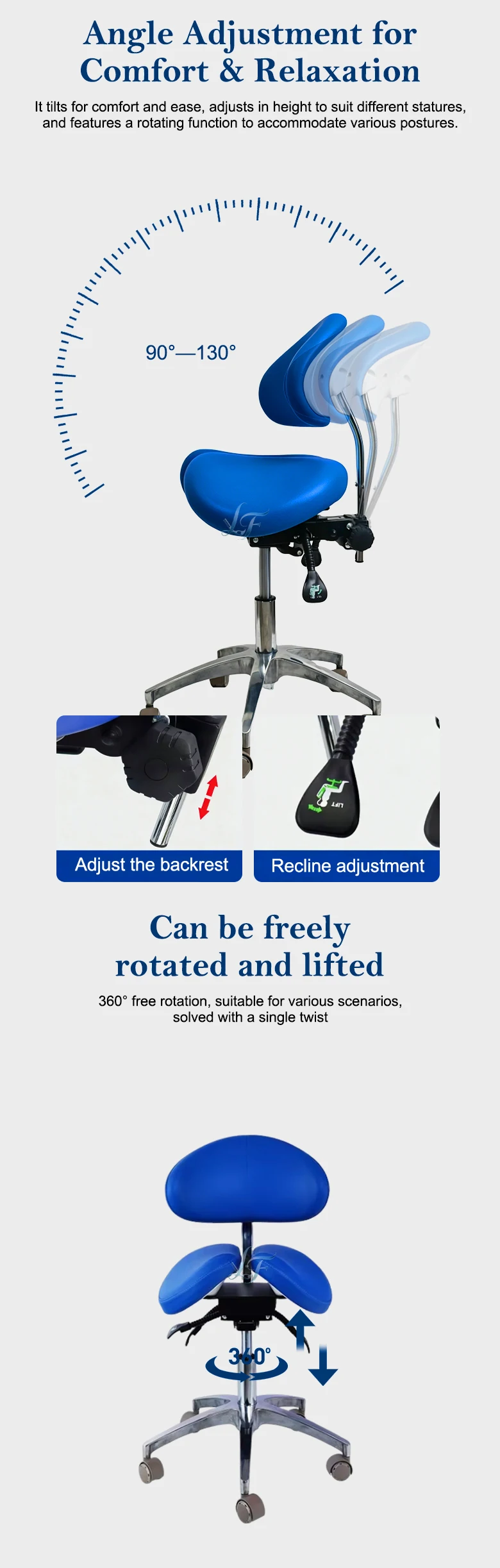 Universelle Rollenbeschläge Ergonomischer Sattelsitz Höhenverstellbarer Drehbarer Computer- und Zahnarztstuhl für Büro und Klinik – Detail 5