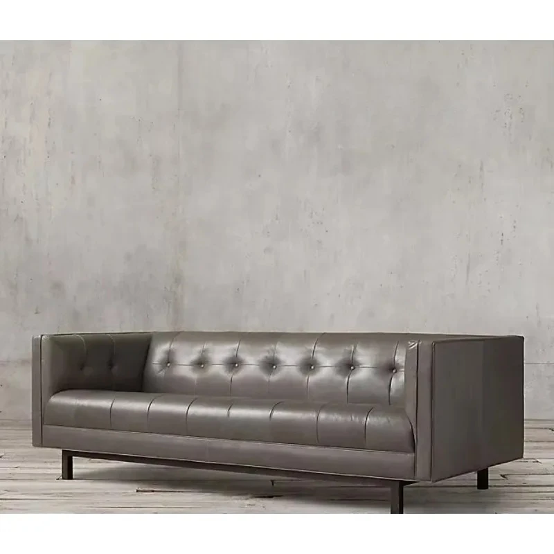 single solid wood living room modern light luxury economical cotton and linen fabric buckle three-person sofa