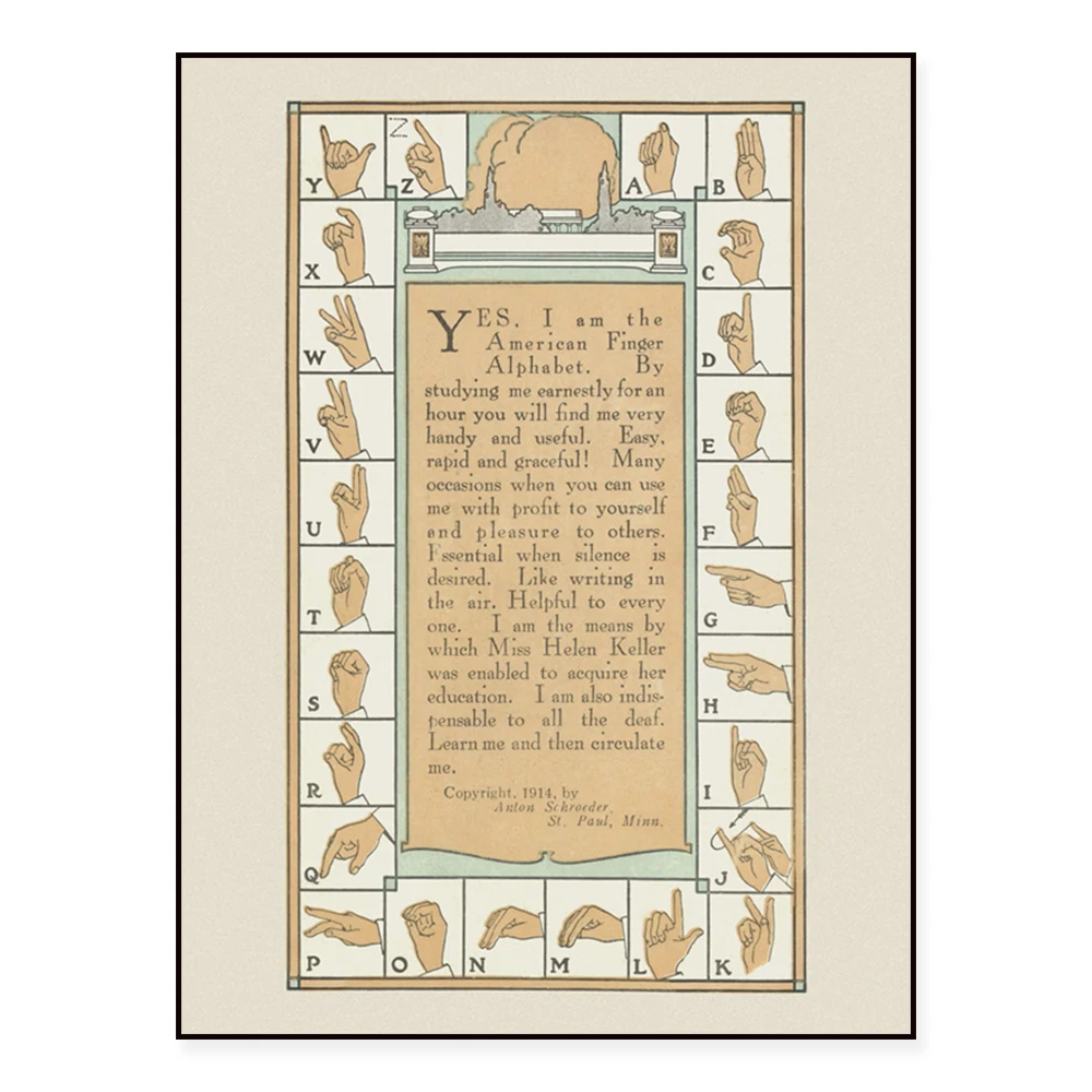 Zeichensprachendrucke • Wunderschöne antike Zeichensprachentafeln • Vintage-Poster mit amerikanischer Zeichensprache