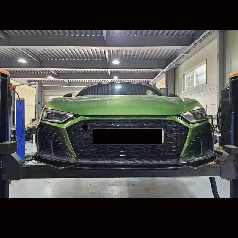 For R8 Upgraded Dry Carbon Fiber Front Spoiler Body Kit with Polished Finish Black Color for 2021-2023 Models 4