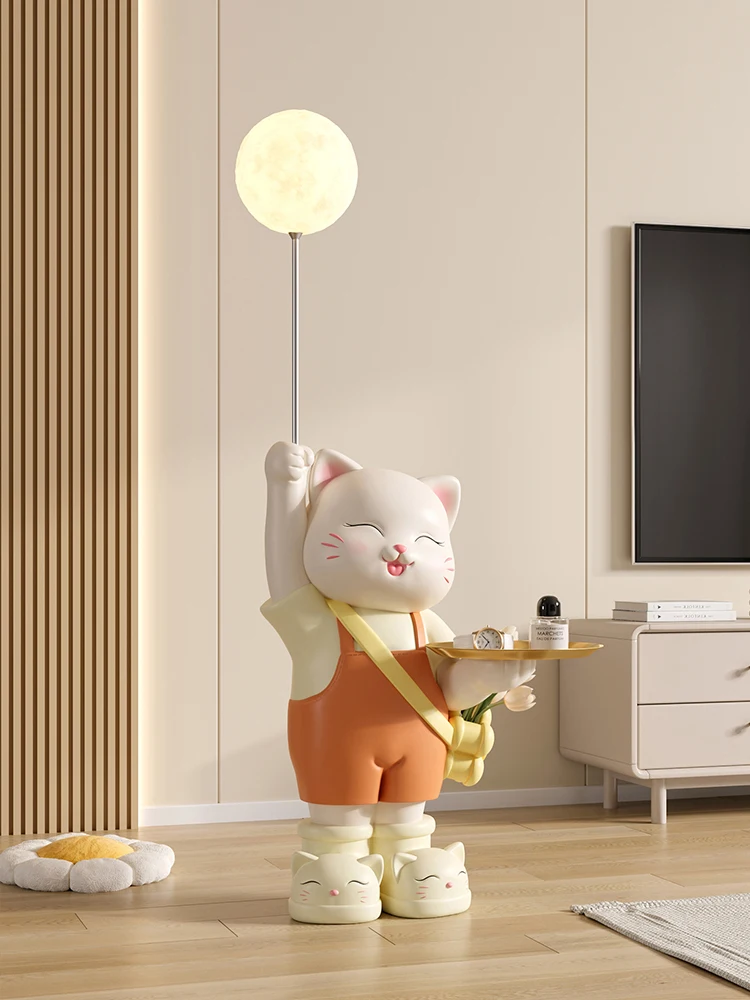 Home Decor Cartoon Cat Statue Decorations Luxury Living Room TV Sofa Side Tray Storage Sculpture Floor Decoration Lighting Gifts