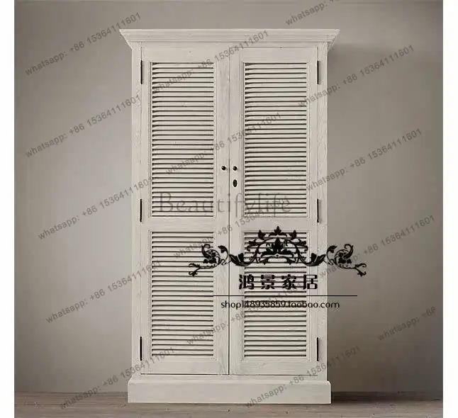 

American retro solid wood two-door wardrobe solid wood shutter door locker