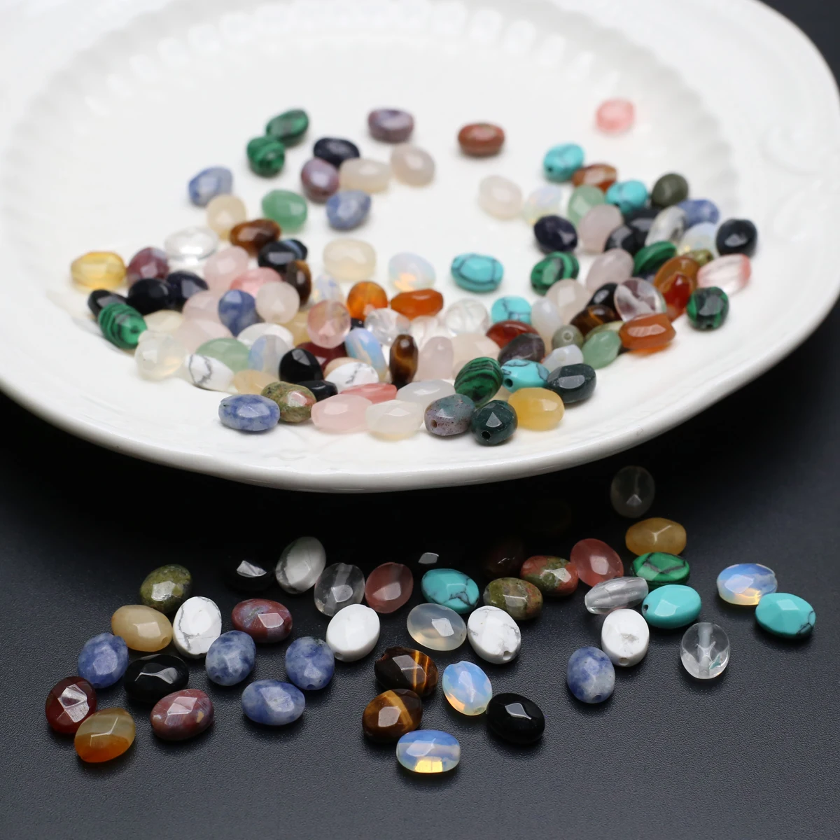 100PCS Wholesale Charm Natural Stone Agate Sodalite Opal Elliptical Beaded Jewelry Making DIY Necklace Bracelet Accessories Gift