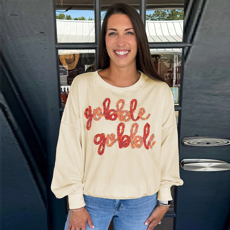 Sudadera holgada informal para mujer, jersey con cuello redondo, diseño de letras personalizado bordado, estilo europeo americano para otoño