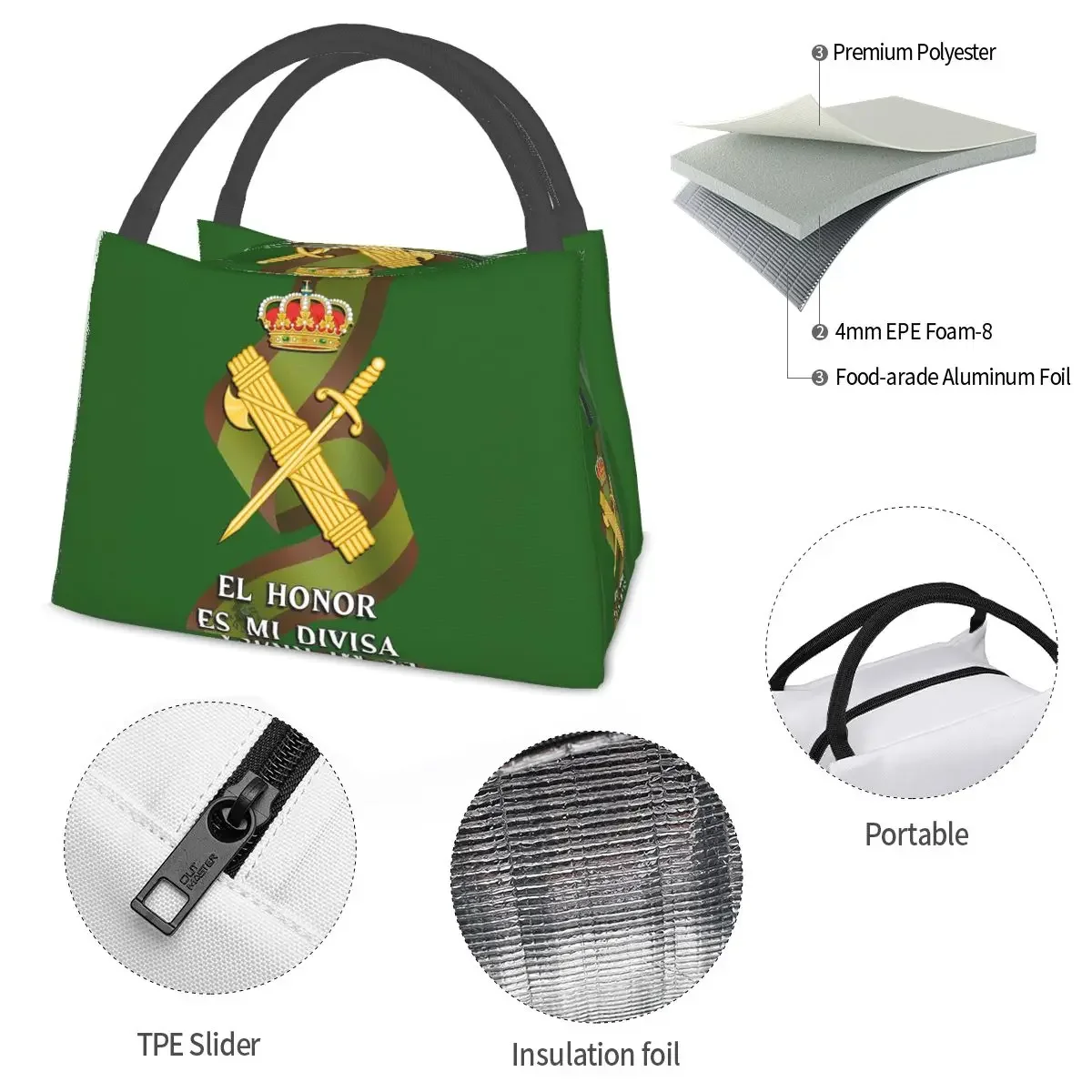Spanish Guard Civil Spain Flag Lunch Bags Insulated Bento Box Resuable Lunch Tote Picnic Bags Cooler Thermal Bag for Woman Kids