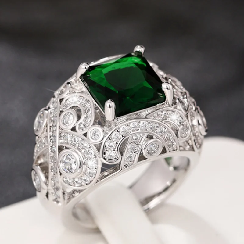 CAOSHI Gorgeous Green Stone Finger Ring for Women High-quality Accessories for Party Fashion Female Exquisite Design Jewelry