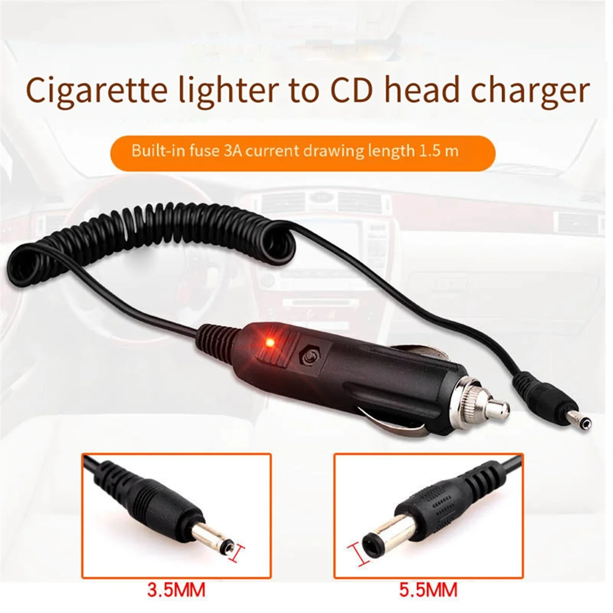 DC 12V Car Charger Power Cable Universal 5.5X2.1Mm for Car Lighter Built-in 3A Fuse with Indicator Light image 2