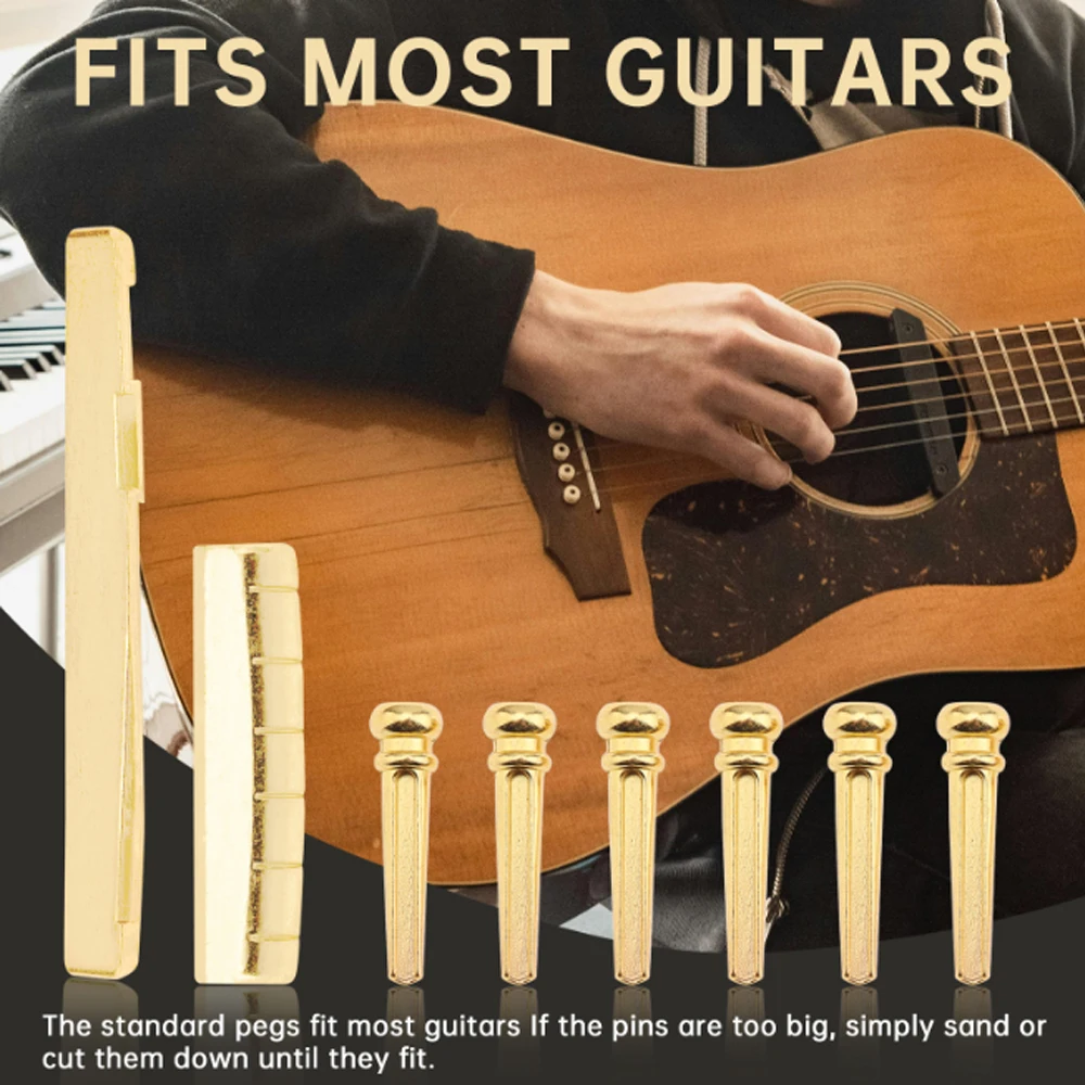 Guitar Bridge Pin 6pcs/lot  Golden Brass Bridge Pins & Bridge Nut Saddle Set for Folk Acoustic Guitar Hot