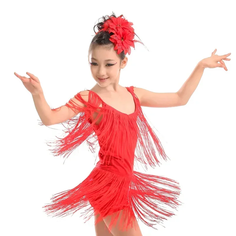 latin kids dance ballroom dancing competition tango skirts and dresses salsa children for girls fringe cha cha dance dress girl