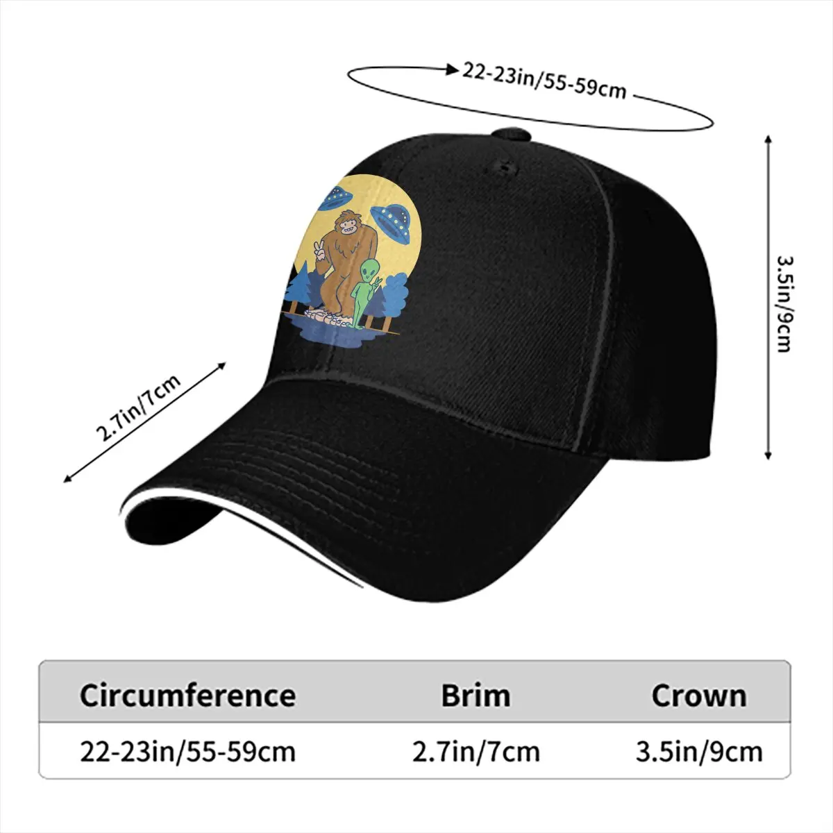 Funny Alien Kids UFO Extraterrestrial Bigfoot Sasquatch Multicolor Hat Peaked Women's Cap Personalized Visor Protection Hats