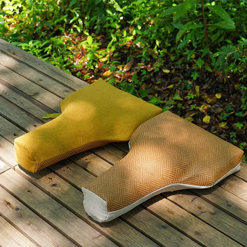 T-Shaped Meditation Cushion Buckwheat Hull Seat Cushion Breathable Zen Sitting Pad with Removable Natural Rattan Yoga Mat