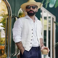 Chaleco de lino sin mangas para Hombre, traje ajustado con botones, vestido Formal de boda de alta calidad, Ropa de verano