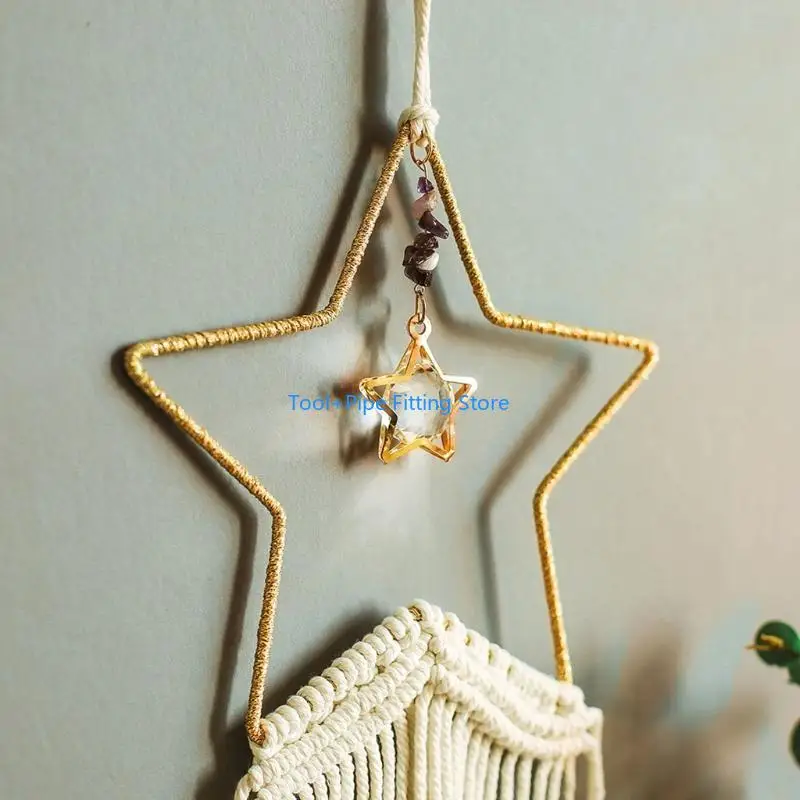 F92B Свадебные гирлянды венки Macrame Metal Macrame Star Hoop для ручной работы Dreamcatcher Сделайте домашнюю стену