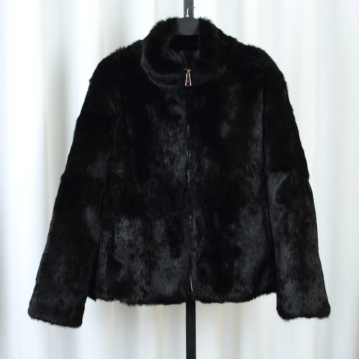 Women's Luxurious real rabbit fur coat Solid Color Wide Lapel Snap Closure Fuzzy Fall Winter Furry Long Sleeve fashion coat