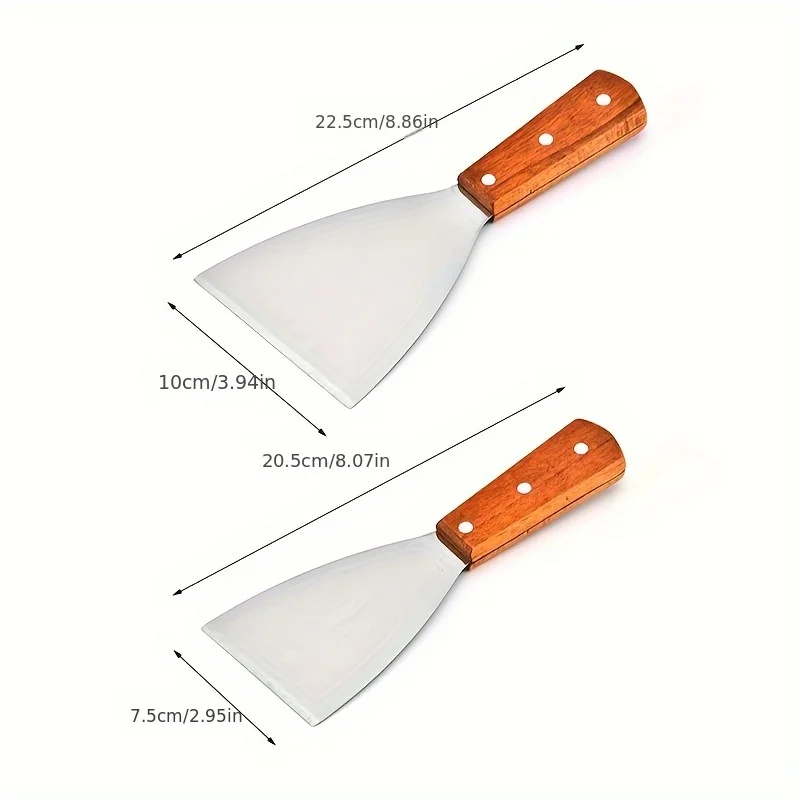 

2pc Stainless Steel Frying Shovel Set with Wooden Handle - Durable Iron Plate Barbecue and Pizza Shovel for Restaurant Kitchen U