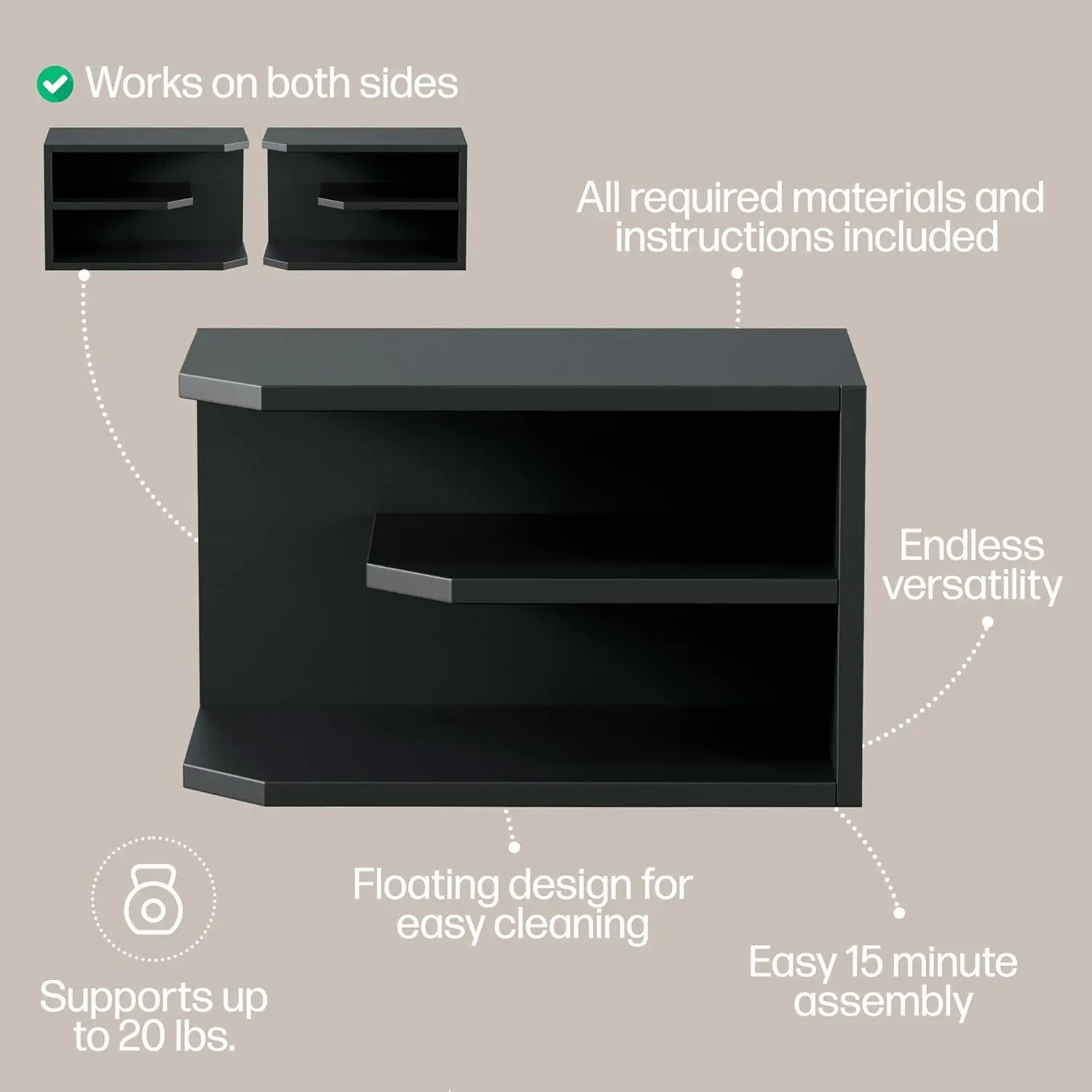 

Floating Nightstand Set Of 2, Floating Bedside Table, Wall Mounted Nightstand, Wall Mounted Bedside Table, 3 Tier Floating