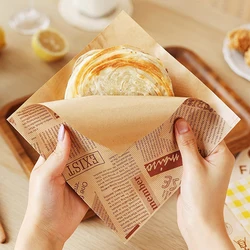 50PCS Oil-proof Paper Pattern Pad Paper Food Wrapping Paper Sandwich Donut Bread Wrapper Hamburger Paper Oil-absorbing Paper