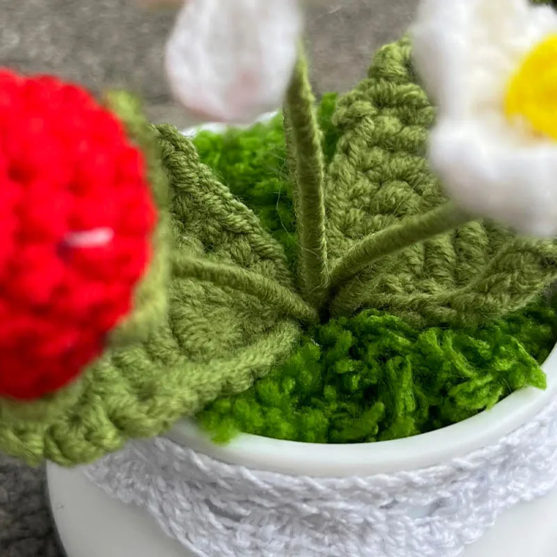 Hand-Crocheted Strawberry Bonsai,Artificial Potted Plants,Handmade Ornaments,Valentine Gift Ideas For Room Home Table Decoration