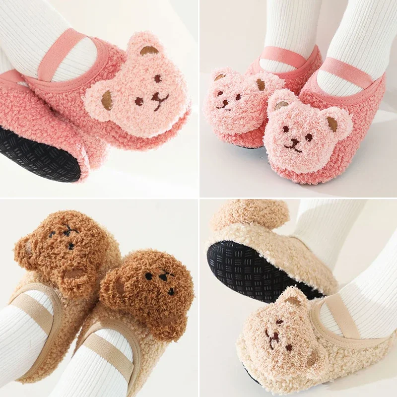 Cute Cartoon Bear Baby Socks Winter Warm Baby Boy Girl Floor Socks Infant Toddler Anti-Slip Sole First Walkers