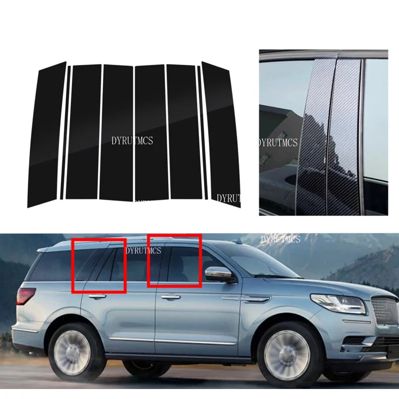 8Pcs Glossy Black  Pillar Posts Fit For Lincoln Navigator 2018 2019 2020 2021 2022  Door Window Trim Cover Silver Carbon