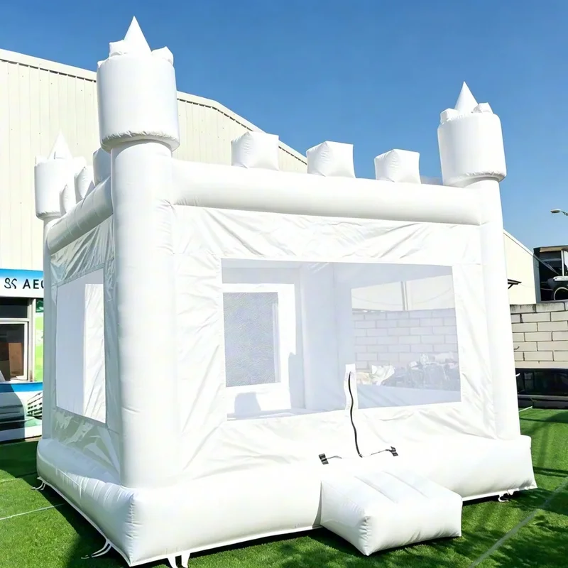 12FT All White Inflatable Bounce House, Commercial Jumping Bouncy Castle Indoor Outdoor for Birthday Wedding Party Rental