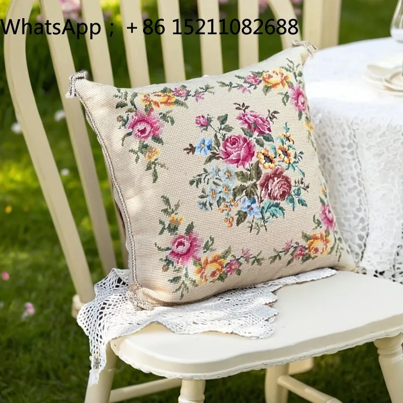 SCY medieval style versatile living room retro flower pattern throw pillow hand embroidered decorative home pillow