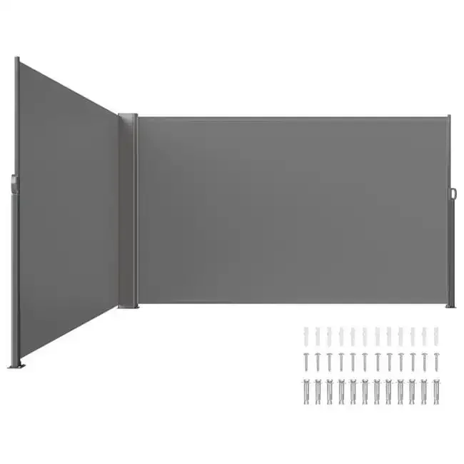 71 x 236 in. Full Aluminum Rust-Proof Patio Sunshine Screen Retractable Side Awning, Gray