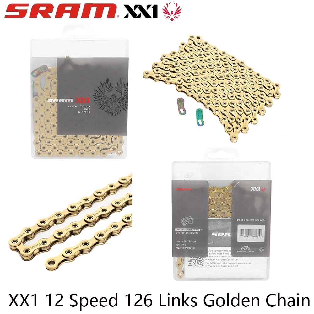 SRAM XX1 12 Speed 126 Links Golden Hollow Power Lock Link Bicycle Chain For MTB Road Bike Chain Original Parts