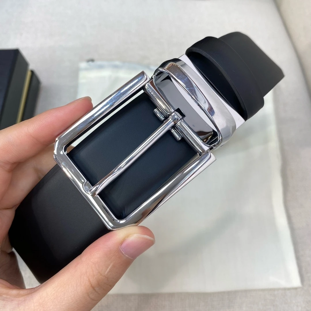 Luxury Men's Rotatable Square Pin Buckle Reversible Dual‑Sided Smooth Leather Belt Business Casual Waist Strap Holiday Gift