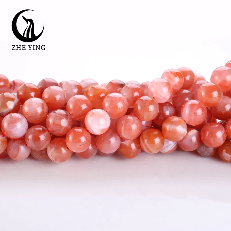 Zhe Ying Natural Nanhong Agate Beads Round Loose Gemstone Beads for Bracelet Making Diy Jewelry Accessories Strand 15\'\'