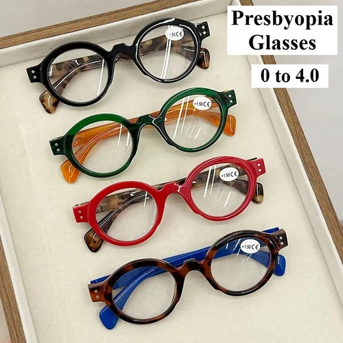 Gafas de presbicia con montura redonda Retro literaria para mujer, montura ultraligera, gafas de lectura con bloqueo de luz azul de alta definición