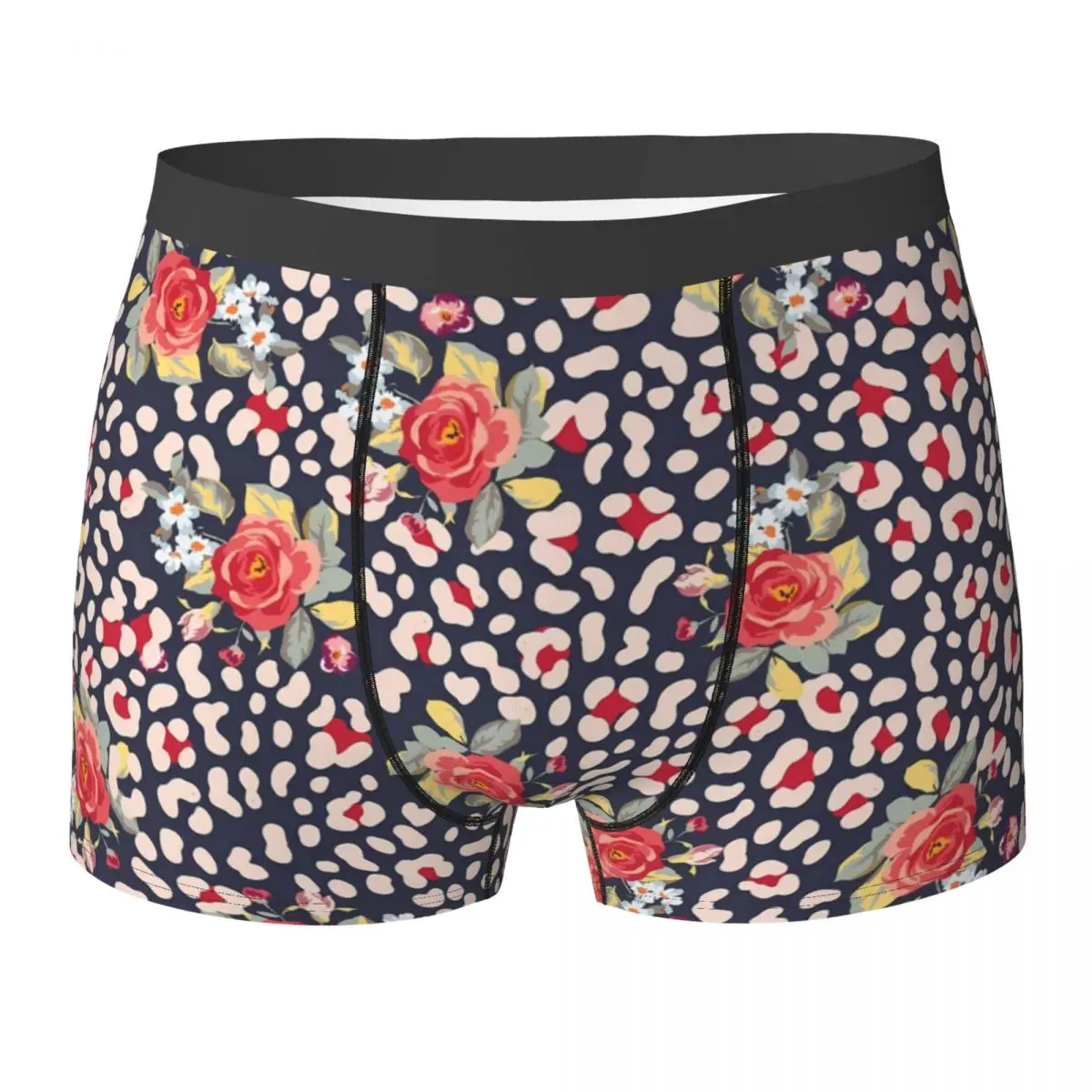 Floral Leopard Spots Underwear Vintage Roses Pouch Hot Trunk Sublimation Boxer Brief Breathable Male Panties Big Size