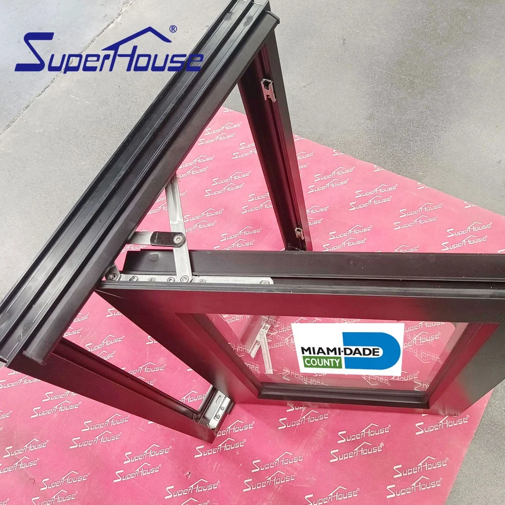 60PSF Aluminium Window Hurricane Proof Impact Resistant Casement Window Miami-dade Standard Villa House Window with Flyscreen