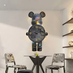 Relojes de pared de oso estéticos, reloj de oso violento único, reloj de pared silencioso a la moda, decoración de lujo para sala de estar, reloj de pared Interior