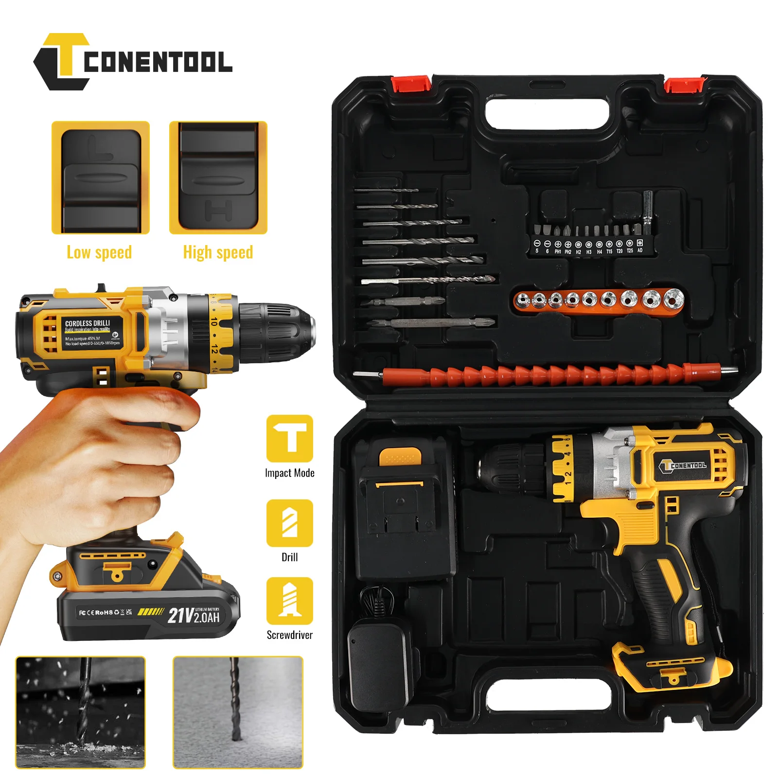 21V Electric Screwdriver, 3in1 Cordless Screwdriver Set 18+3 Torque Setting 2.0Ah Rechargeable Battery w/LED Worklight & Charger