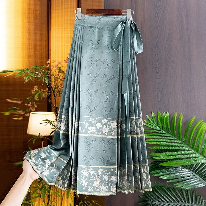 

National Style Improved Han Element Horse-faced Skirt for Women in Spring Light Luxurious Temperament Mid-length Pleated Skirt