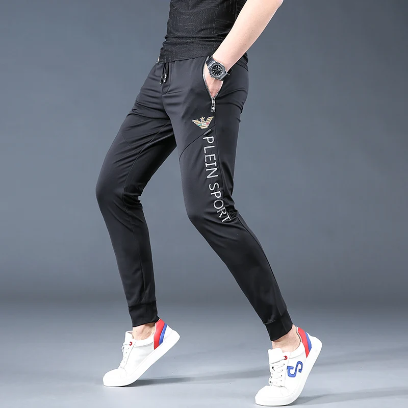 

Высококачественные мужские повседневные брюки с вышивкой, осенне-зимние, модные, брендовые, эластичные, облегающие, весенне-летние спортивные брюки