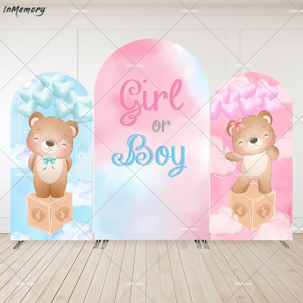 

Boy or Girl Baby Shower Decoration Bear Party Banner Arched Backdrop Cover for Kids Newborn Birthday Background Doubleside Print