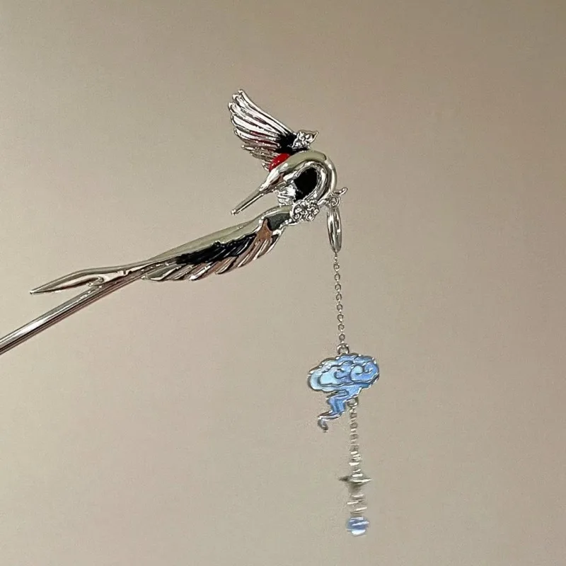 

Auspicious Cloud Flying Bird Cloud Crane pin silver hairJewelry Classical New in Chinese Style tassels Pendant tiara Blue